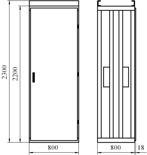 Рисунок 1 – Общий вид и габаритные размеры панелей собственных нужд постоянного тока серии ПСН-1200