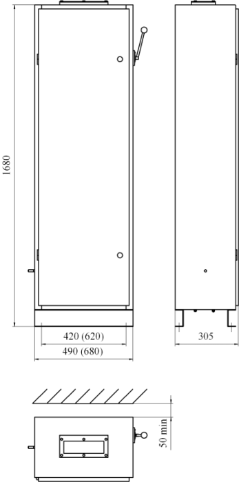 Рисунок 1 – Общий вид и габаритные размеры шкафов распределительных силовых серий ШРС1 и ШР11